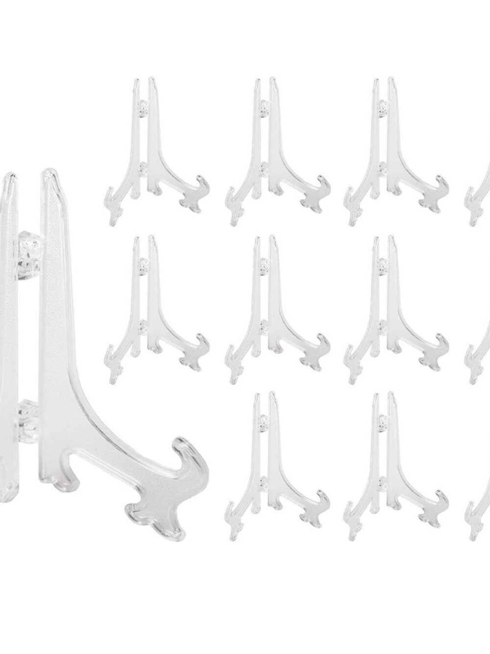 Clear Plastic Easels, 3.5” Mini Display Stands for Light Items – 3 oz Capacity H